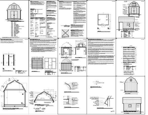 gambrel shed with porch plans by 8\'x10\'x12\'x14\'x16